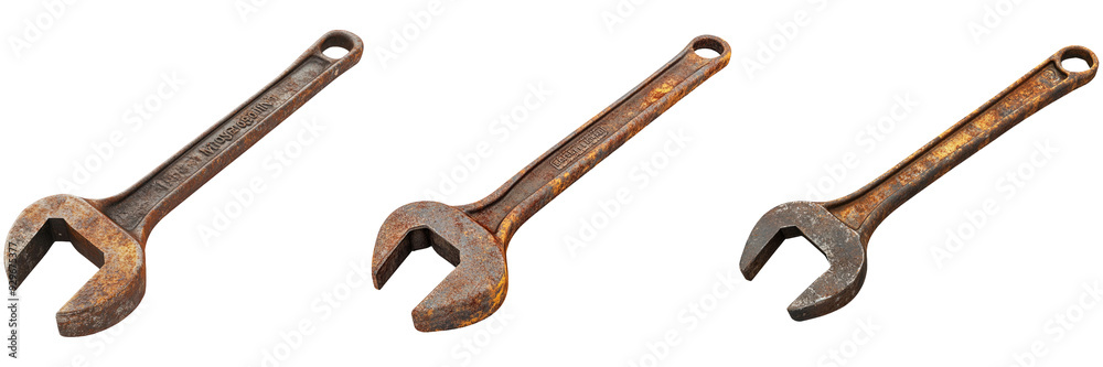 Old rusty wrenches in various sizes isolated on transparent background Old rusty wrenches in various sizes isolated on transparent background