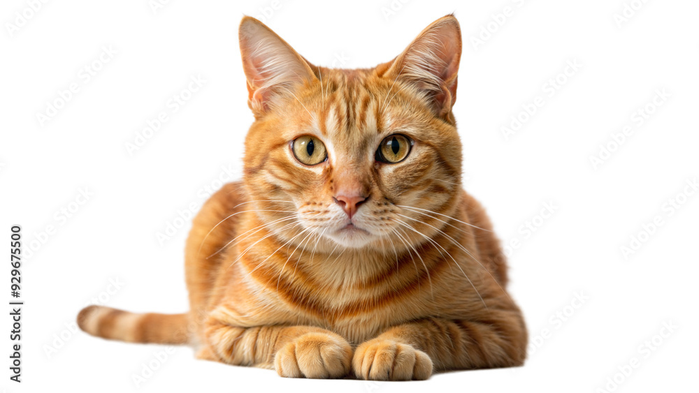 Obraz premium Orange tabby cat sitting, isolated on black backdrop