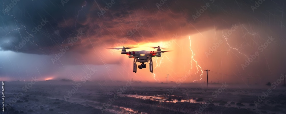 Drone Flying Through a Thunderstorm with Lightning Drone Flying Through a Thunderstorm with Lightning
