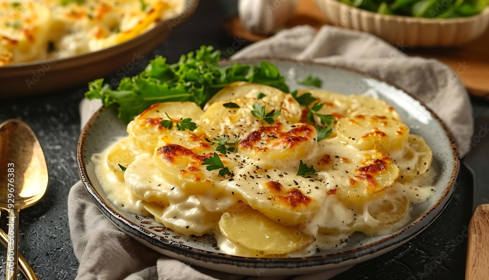 Potato gnocchi with cheese and parsley on a plate Potato gnocchi with cheese and parsley on a plate