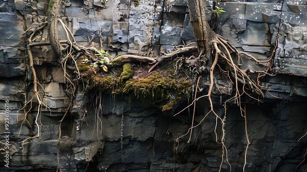 A glimpse of the delicate tree branches and roots that are visible in the sinkhole walls A glimpse of the delicate tree branches and roots that are visible in the sinkhole walls