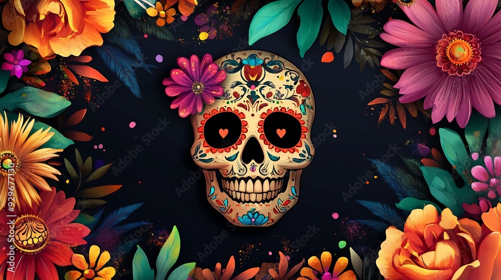 Day of the Dead Dia de los Muertos mexican holiday banner. Mexican culture festival invitation, Day of the Dead carnival poster with sugar calavera skull, marigold flower, tequila and bones Day of the Dead Dia de los Muertos mexican holiday banner. Mexican culture festival invitation, Day of the Dead carnival poster with sugar calavera skull, marigold flower, tequila and bones