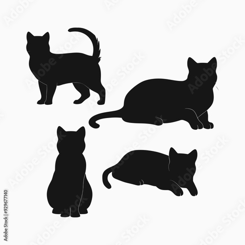 Exotic shorthair cat silhouette vector template illustration