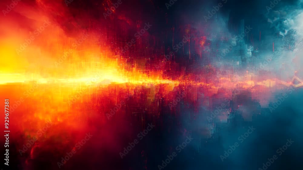 Vivid abstract landscape with fiery red and blue tones creating a dynamic, surreal atmosphere. Abstract concept Vivid abstract landscape with fiery red and blue tones creating a dynamic, surreal atmosphere. Abstract concept