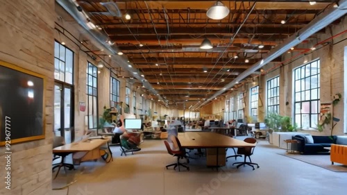 the transformation of an empty warehouse into a bustling co-working space filled with entrepreneurs and startups.