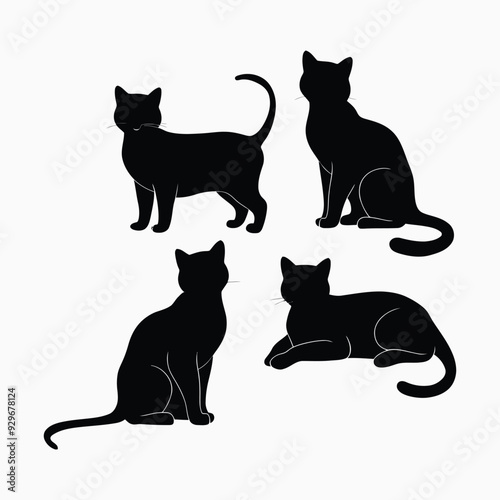 Exotic shorthair cat silhouette vector template illustration