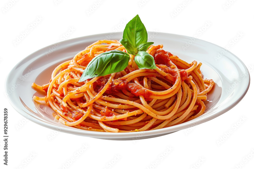 Plate of spaghetti with tomato sauce on white background. Plate of spaghetti with tomato sauce on white background.