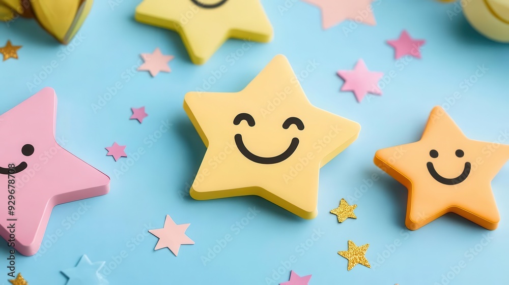smile icons surrounded by stars, excitement, celebration smile icons surrounded by stars, excitement, celebration