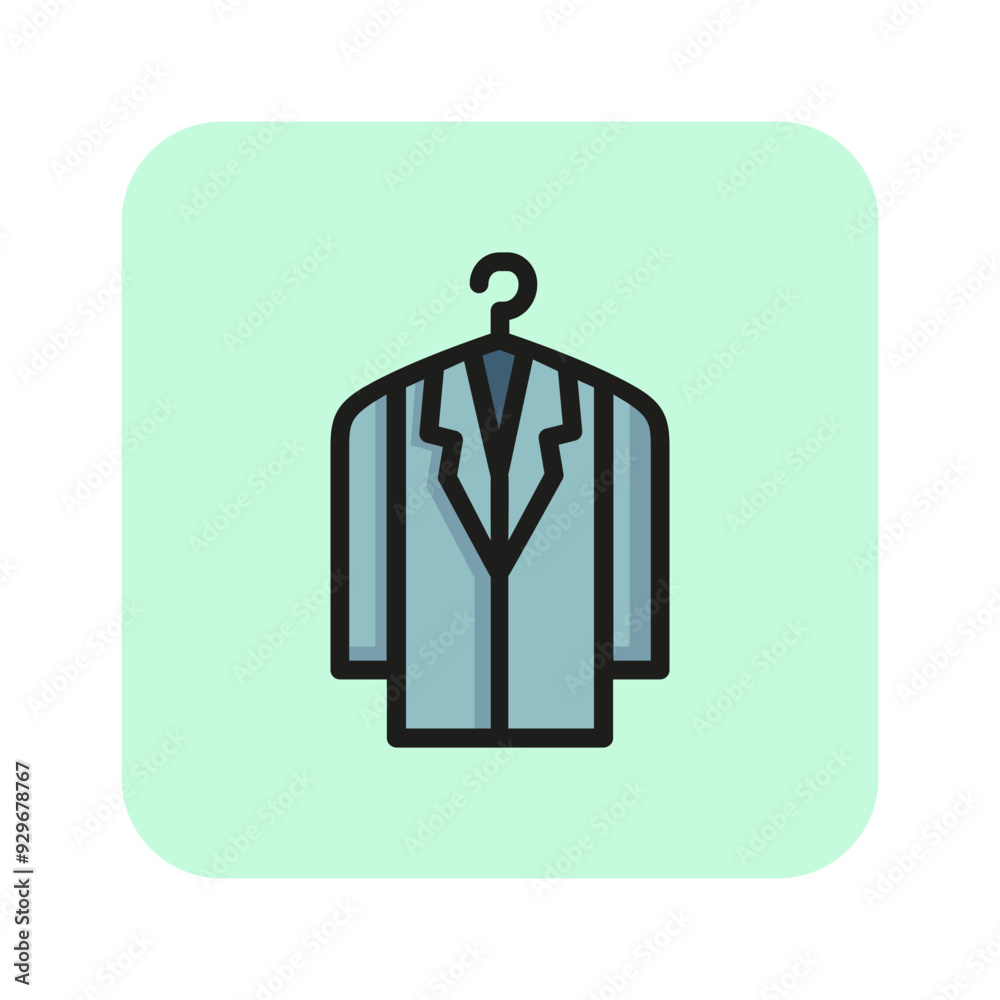 Coat on rack line icon. Jacket, clothing, store. Dry cleaning concept. Vector illustration can be used for topics like laundry, fashion, shopping