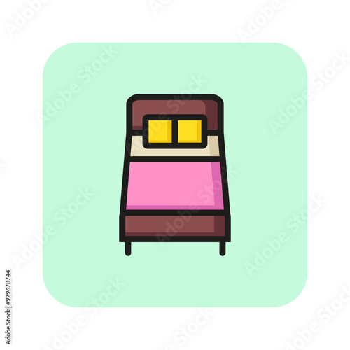 Double bed line icon. Mattress, pillow, duvet. Furniture concept. Vector illustration can be used for topics like sleeping, hotel, comfort