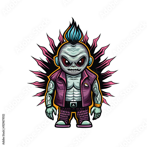 A rebellious alien creature with a mohawk, a purple jacket, and a menacing expression.