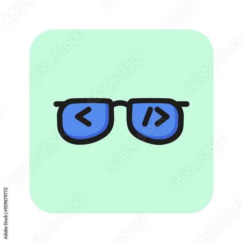 HTML brackets in glasses line icon. Programmer, software developer, backend. Coding concept. Vector illustration can be used for topics like IT, technology, web design