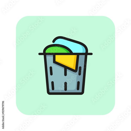 Laundry basket line icon. Dirty clothes, housekeeping, pile. Routine concept. Vector illustration can be used for topics like household, linen, laundromat