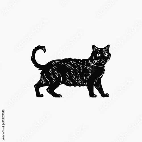 Exotic shorthair cat silhouette vector template illustration
