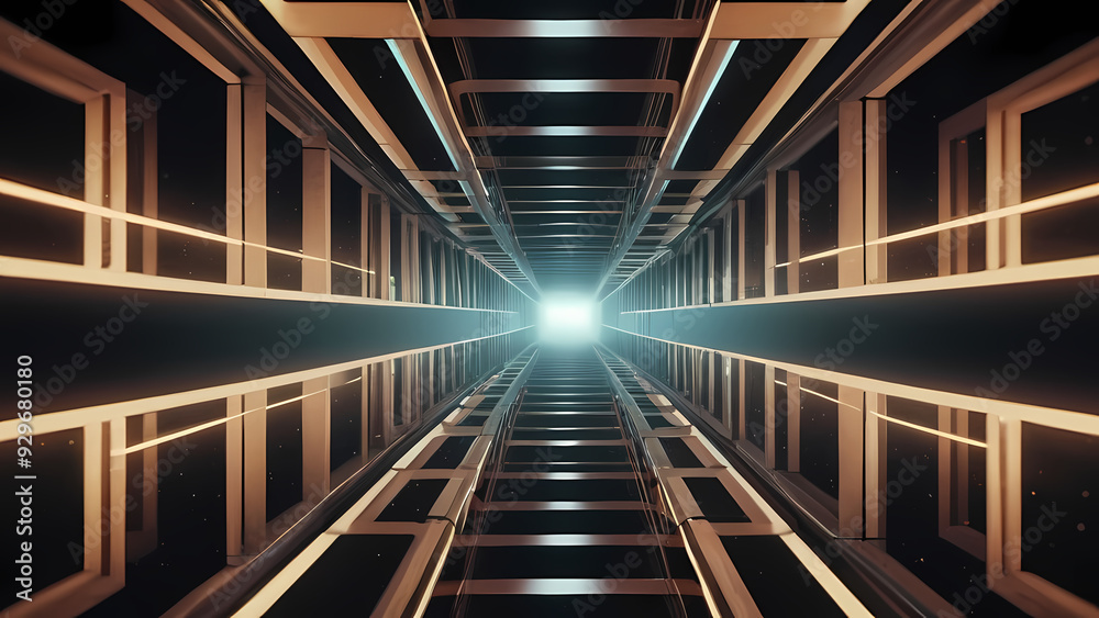 Obraz premium Abstract digital illustration of layered glowing rectangular frames 