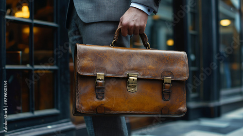 A businessman holding a bri...