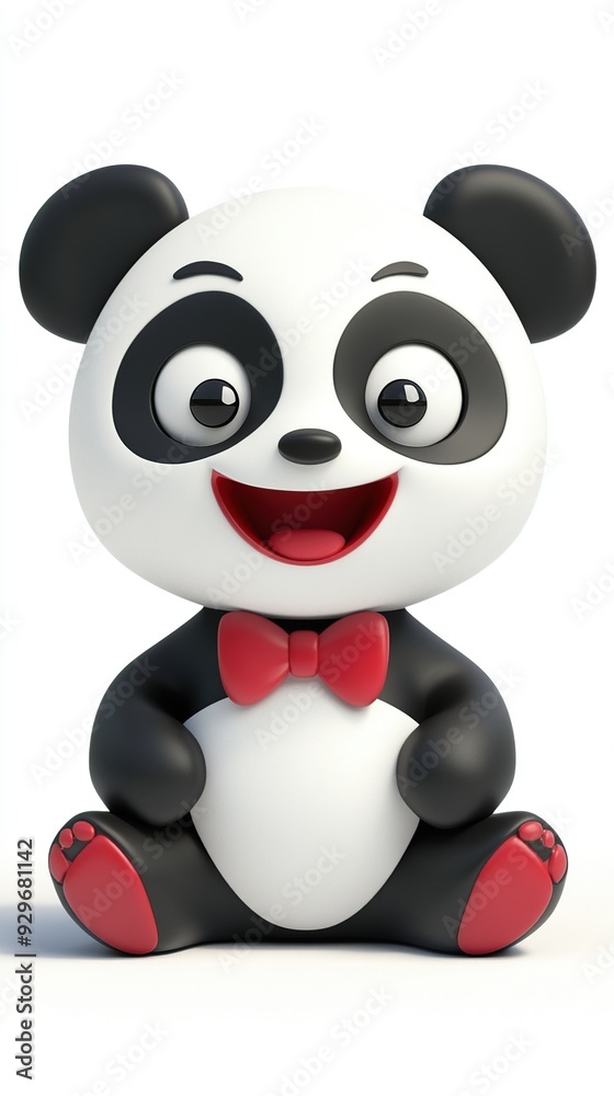 A cute cartoon panda with a red bow tie sitting with a big smile. A cute cartoon panda with a red bow tie sitting with a big smile.