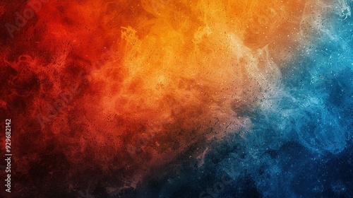 Grunge-Inspired Vibrant Color Gradient Background Featuring Grainy Texture and Abstract Shapes in Orange, Red, and Blue on Black