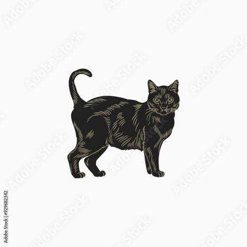 Exotic shorthair cat silhouette vector template illustration