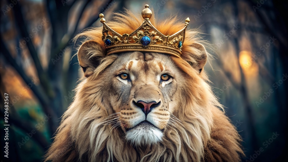 Fototapeta premium a lion with a crown. lion king concept