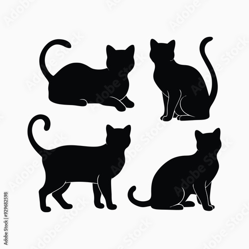 Exotic shorthair cat silhouette vector template illustration