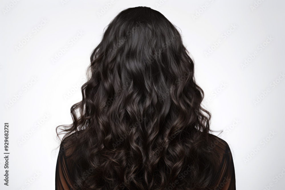 Fototapeta premium generated illustration black hair texture. Wavy long curly dark hair close up as background.
