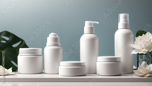 set of white cosmetic bottles 