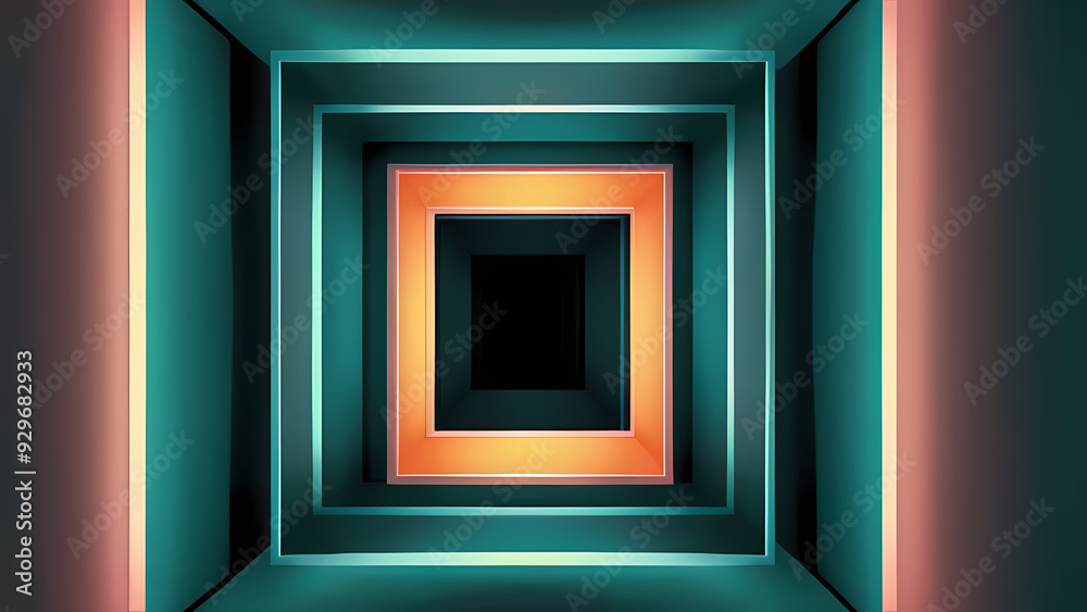Abstract digital illustration of layered glowing rectangular frames Abstract digital illustration of layered glowing rectangular frames
