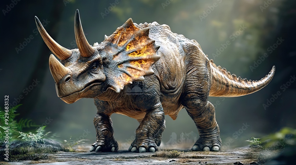 Fototapeta premium A Triceratops Dinosaur Walking Through a Forest