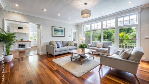 Freshly painted white walls and refurbished wooden floors illuminate a bright and airy living room, showcasing a beautifully transformed home renovation.