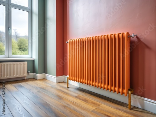 Wallpaper Mural Freshly painted radiator in a renovated room, adding a touch of modernity and elegance to the interior, transforming the space with a burst of color. Torontodigital.ca