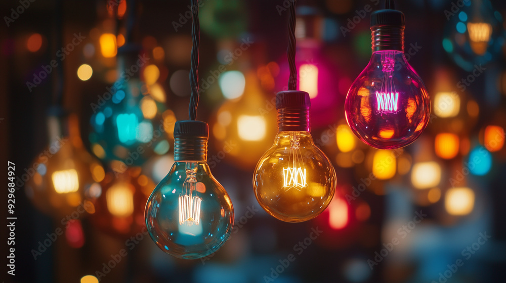 Close-up of glowing colorful light bulbs against a blurred background Close-up of glowing colorful light bulbs against a blurred background