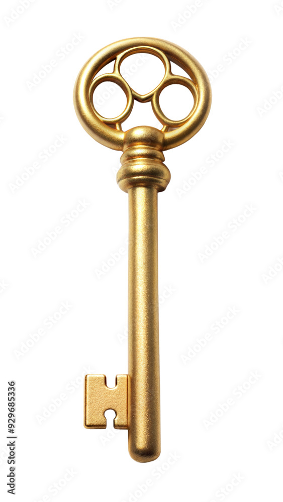 Antique gold key isolated on transparent background, realistic 3D illustration representing security and access Antique gold key isolated on transparent background, realistic 3D illustration representing security and access