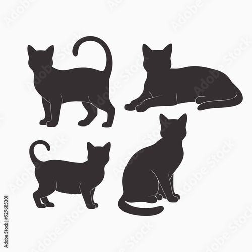 Exotic shorthair cat silhouette vector template illustration