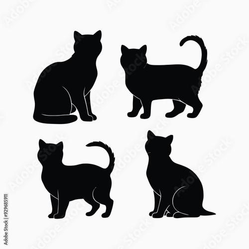 Exotic shorthair cat silhouette vector template illustration