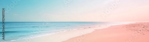 Peaceful Beach with Pink Sand and Blue Ocean - Illustration