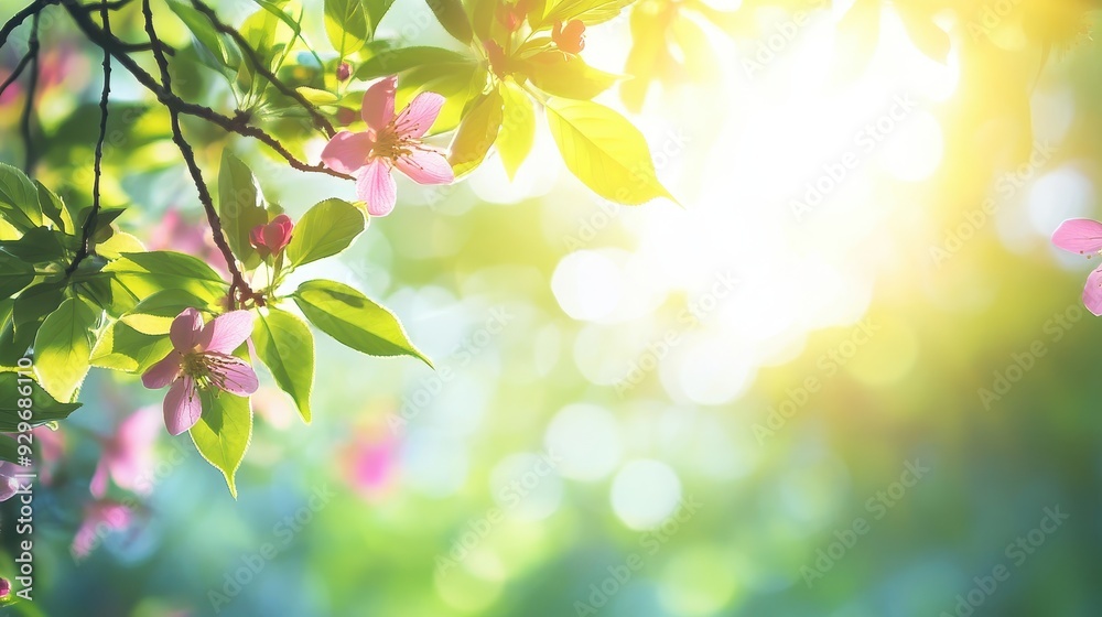 A serene scene of blooming flowers and sunlight filtering through leaves. A serene scene of blooming flowers and sunlight filtering through leaves.