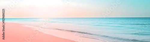 Pink Sand Beach and Turquoise Ocean - Minimalist Beach Landscape Illustration