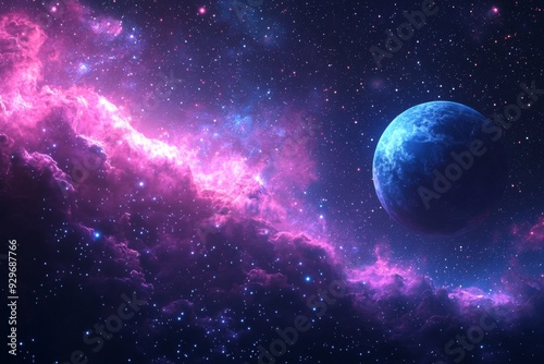 Space cosmic illustration with planets scene created with Generative AI