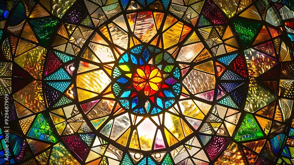 Colorful Geometric Stained Glass Window Illustration Colorful Geometric Stained Glass Window Illustration