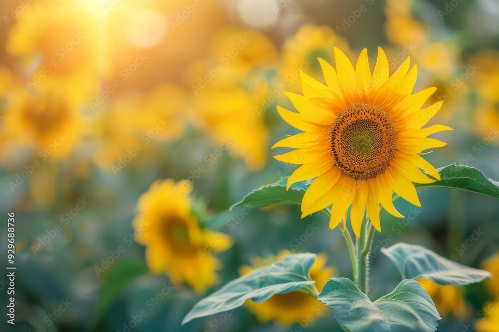 Obraz premium Sunflower on blurred sunny nature background. AI generative