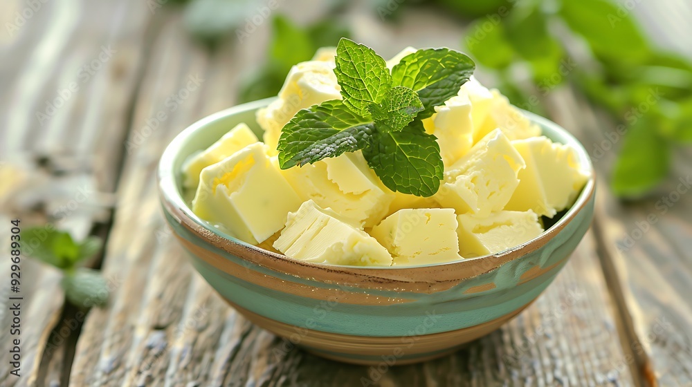 A lovely bowl of custard cream covered with fudge and fresh mint A lovely bowl of custard cream covered with fudge and fresh mint