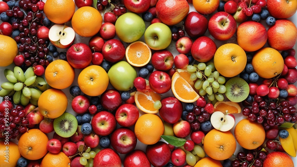 a pile of fruit including grapes, grapes, and oranges.