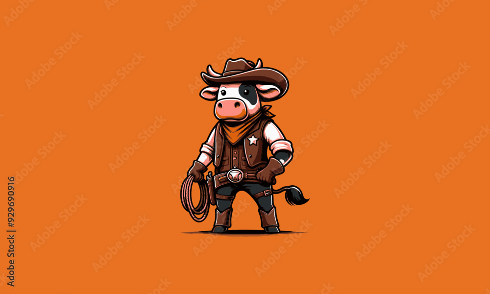 character cow wearing uniform cowboy vector mascot design character cow wearing uniform cowboy vector mascot design