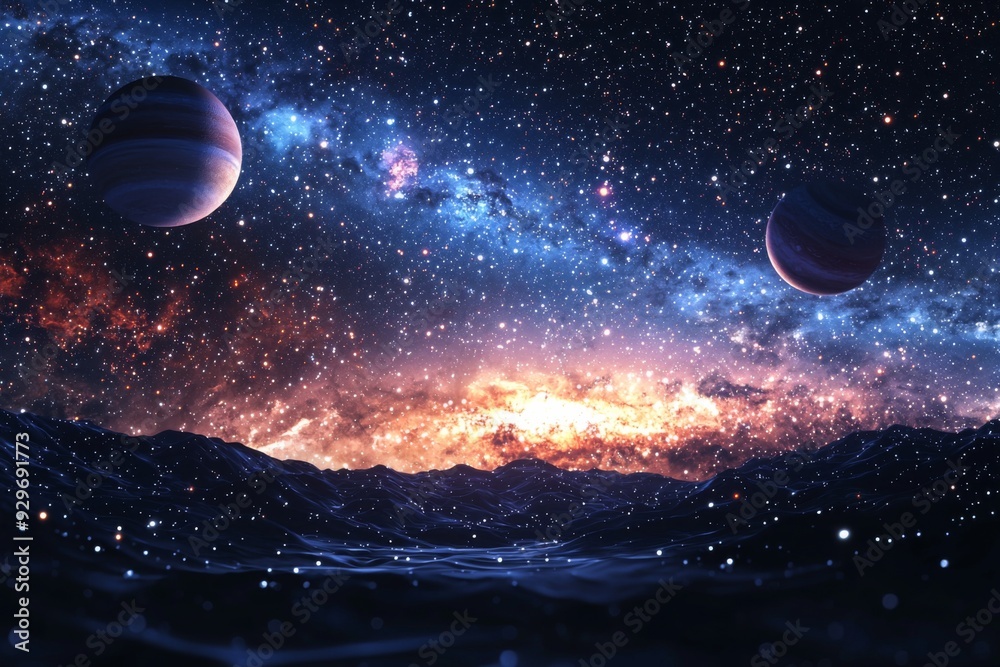 Space cosmic illustration with planets scene created with Generative AI Space cosmic illustration with planets scene created with Generative AI