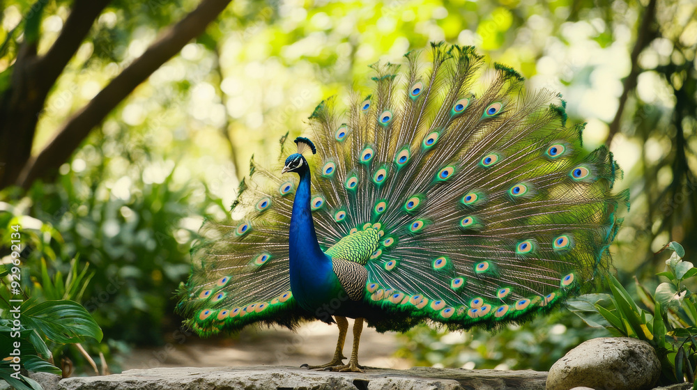 Obraz premium “Regal Display: Male Peacock in Full Splendor”