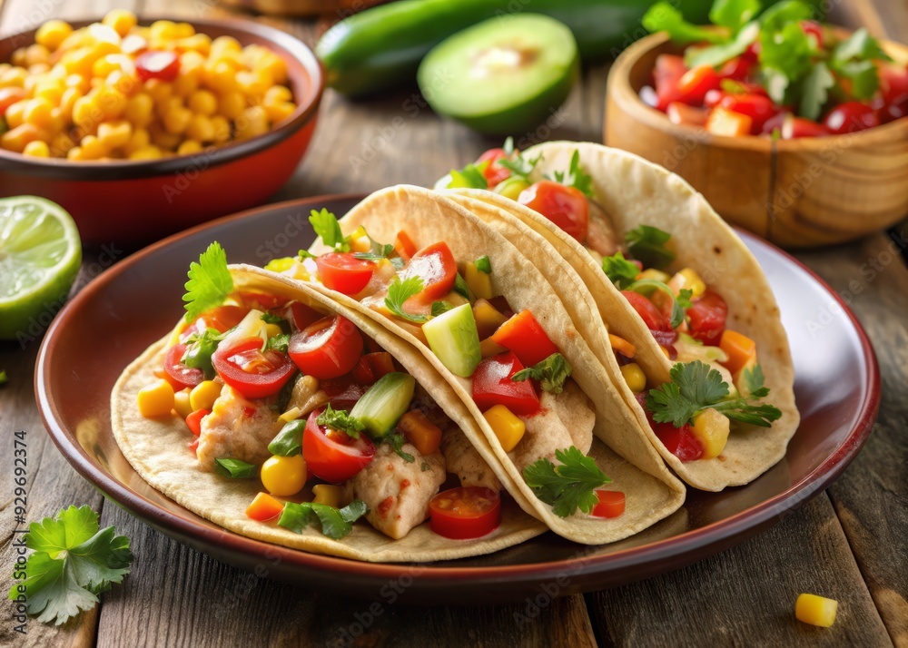 Chicken tacos with corn tortillas and salsa Chicken tacos with corn tortillas and salsa