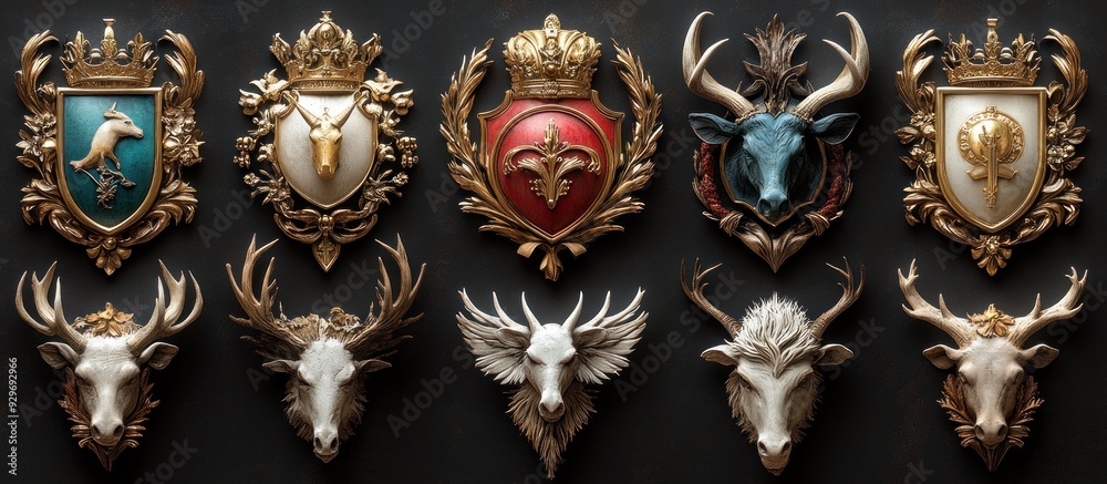 Decorative Wall Art with Animal Heads and Coats of Arms Decorative Wall Art with Animal Heads and Coats of Arms