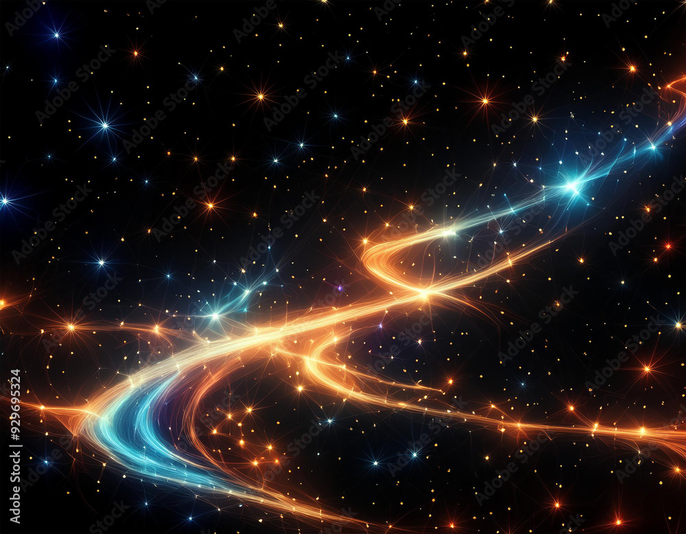 Fototapeta premium Light effect lens flare random sphere in black background with a single burst spiral 
