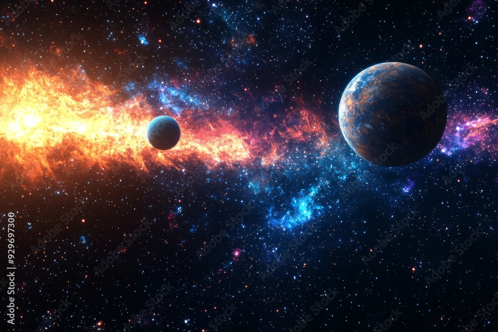 Space cosmic illustration with planets scene created with Generative AI Space cosmic illustration with planets scene created with Generative AI